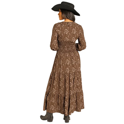 Rock & Roll Denim by Panhandle Slim Women's L/S Tiered Maxi Dress in Brown