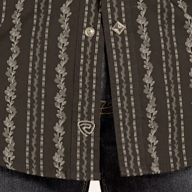 Rock & Roll Denim Men's L/S Wallpaper Print Western Snap Shirt in Black