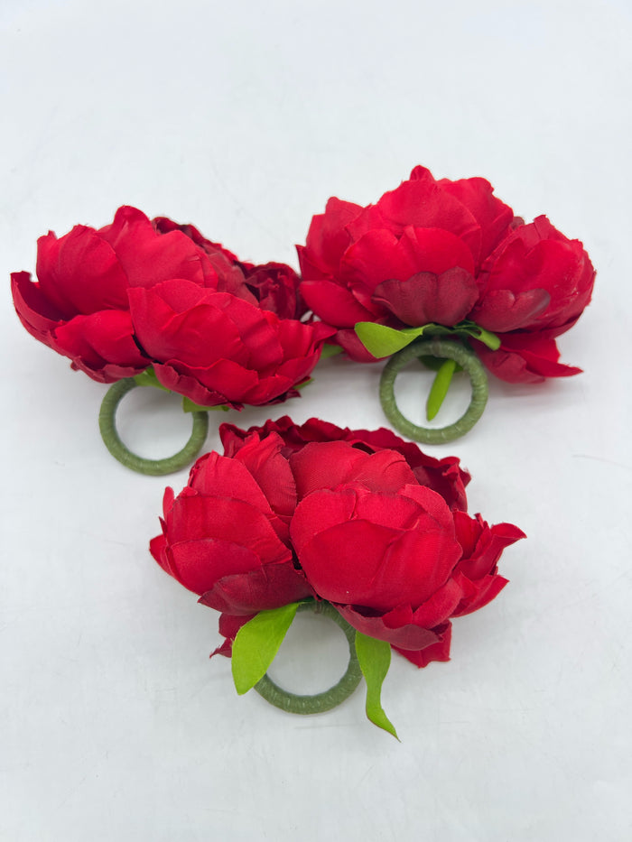 SET OF 3 NAPKIN HOLDERS RED FLOWER DETAIL