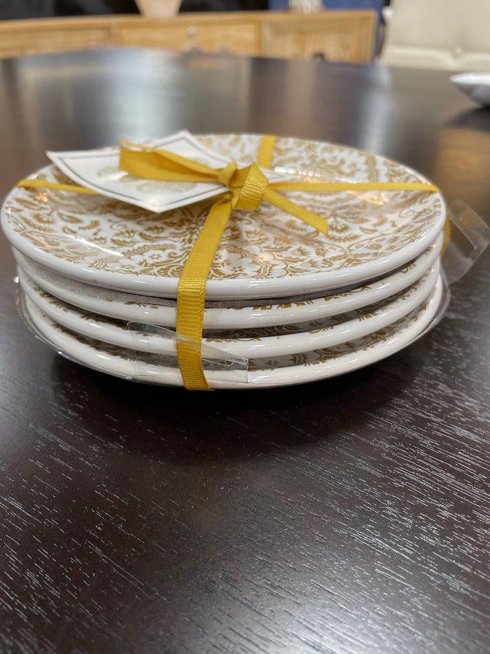 SET OF 4 SIGNATURE HOME DESERT PLATES GOLD ORNATE DESIGN