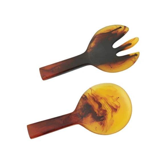 SHORT HANDLE SALAD SERVERS IN TORTOISE SWIRL