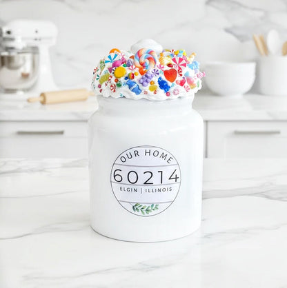 State, City, Zip Code Ceramic Candy Jar With Lid