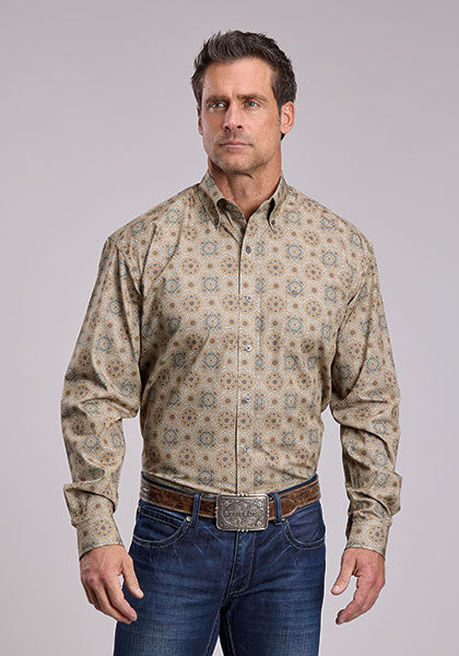 Stetson Men's Gold Coin Medallion Western Button Down Shirt in Grey