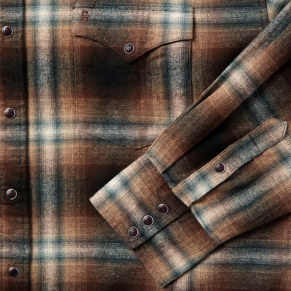 Stetson Men's L/S Ombre Plaid Western Snap Shirt in Dark Brown