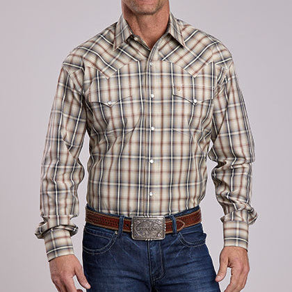 Stetson Men's L/S Winter Wheat Plaid Western Snap Shirt in Brown