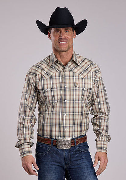 Stetson Men's L/S Winter Wheat Plaid Western Snap Shirt in Brown