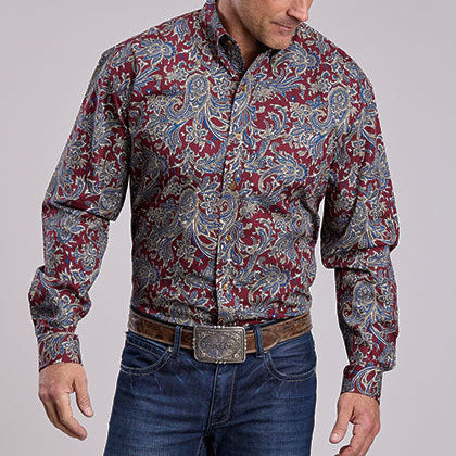 Stetson Men's Ruby Paisley Western Button Down Shirt in Red