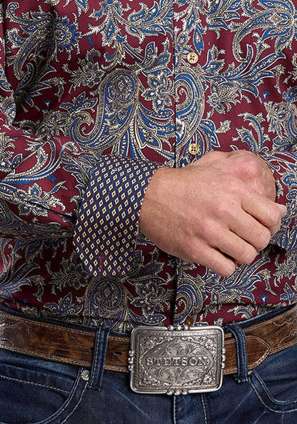 Stetson Men's Ruby Paisley Western Button Down Shirt in Red