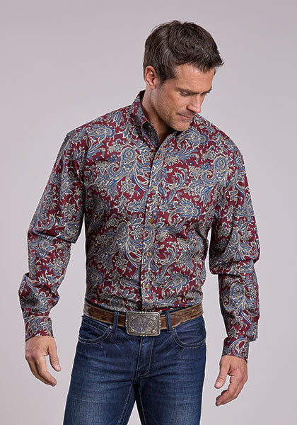 Stetson Men's Ruby Paisley Western Button Down Shirt in Red