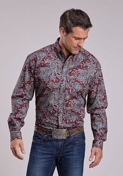 Stetson Men's Ruby Paisley Western Button Down Shirt in Red