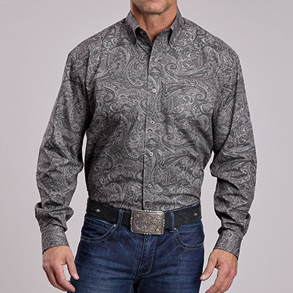 Stetson Men's Smoke Paisley Western Button Down Shirt in Grey