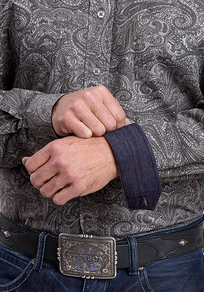 Stetson Men's Smoke Paisley Western Button Down Shirt in Grey