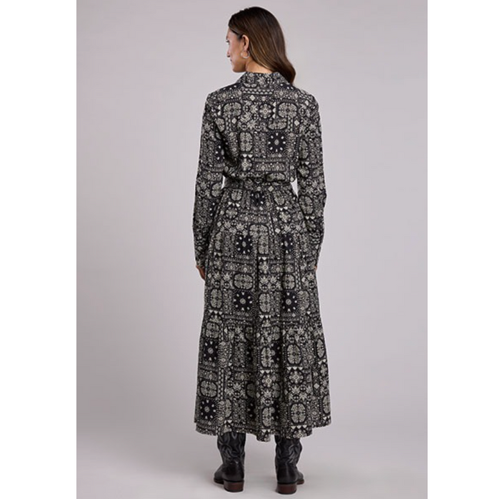 Stetson Women's L/S Bandana Patchwork Tiered Maxi Dress in Black