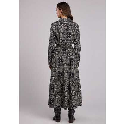 Stetson Women's L/S Bandana Patchwork Tiered Maxi Dress in Black