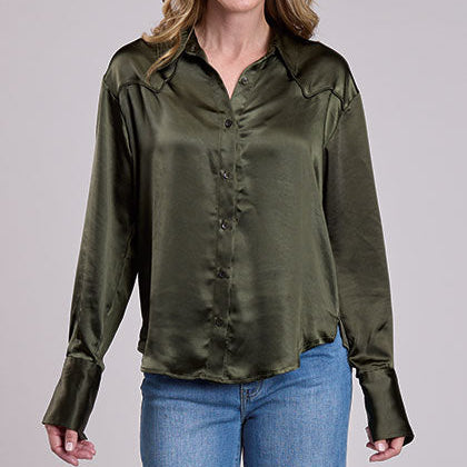 Stetson Women's L/S Satin Blouse in Olive