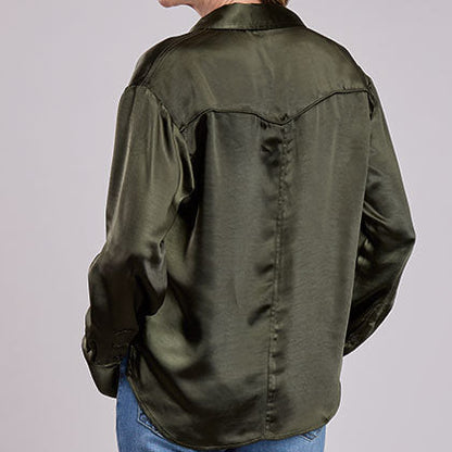 Stetson Women's L/S Satin Blouse in Olive