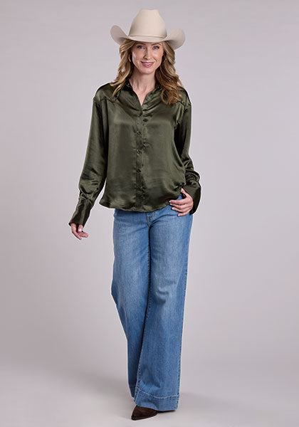 Stetson Women's L/S Satin Blouse in Olive