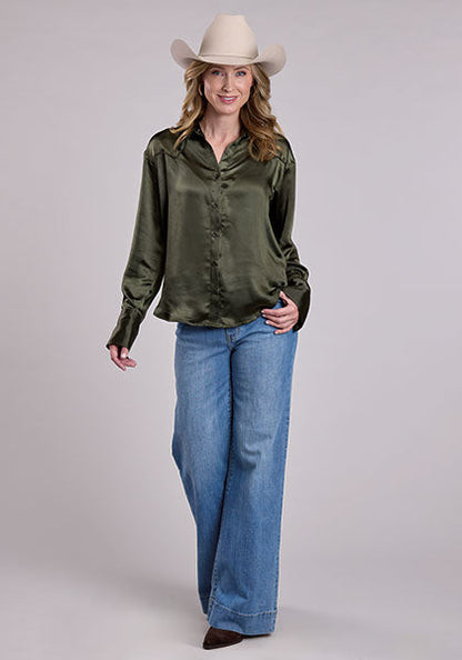 Stetson Women's L/S Satin Blouse in Olive