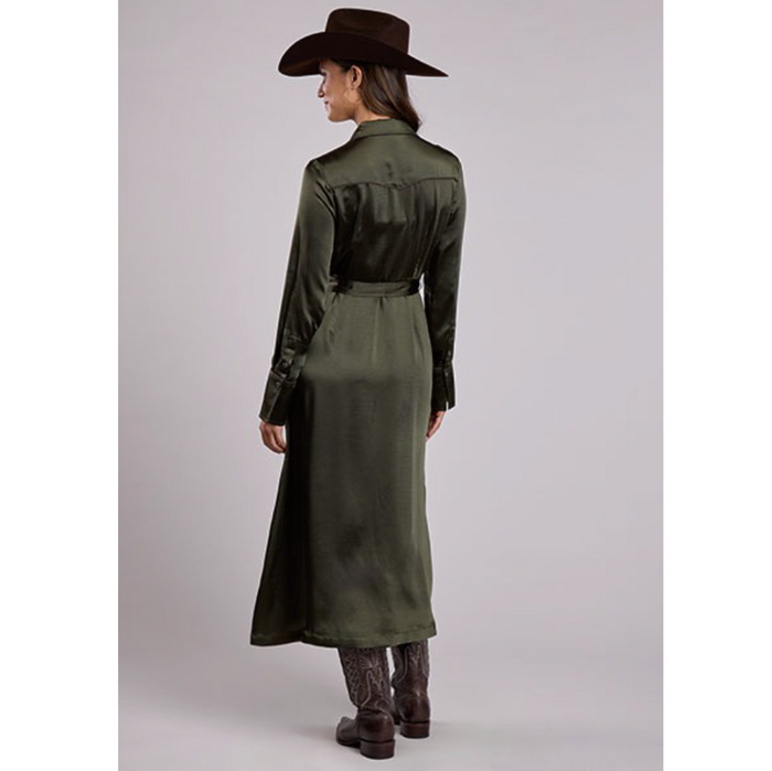 Stetson Women's L/S Satin Maxi Dress in Olive