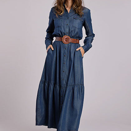Stetson Women's L/S Western Denim Maxi Dress