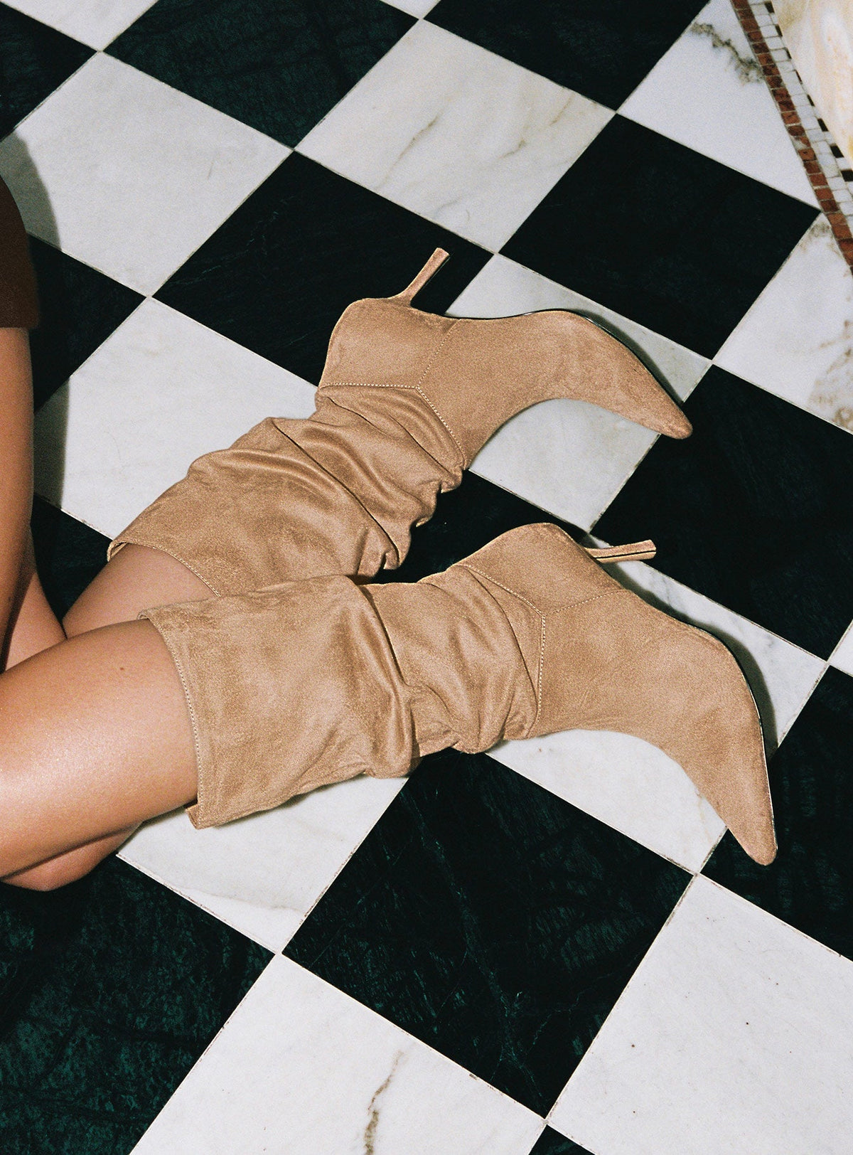 Such A Charmer Faux Suede Scrunch Boot Tan