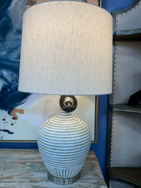 TABLE LAMP RIDGED WHITE WASH 30"H