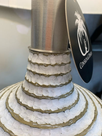 TABLE LAMP RIDGED WHITE WASH 30"H