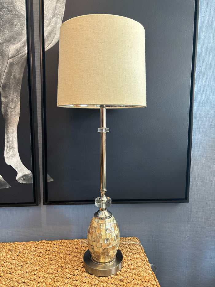 TABLE LAMP SILVER WITH MOSAIC BASE