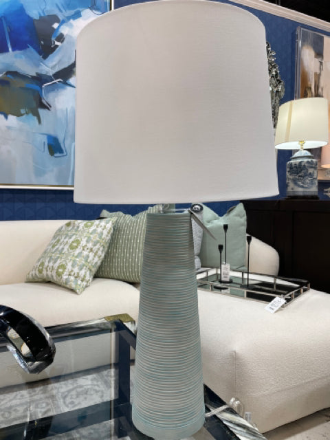 TABLE LAMP SKY BLUE WASHED CONE