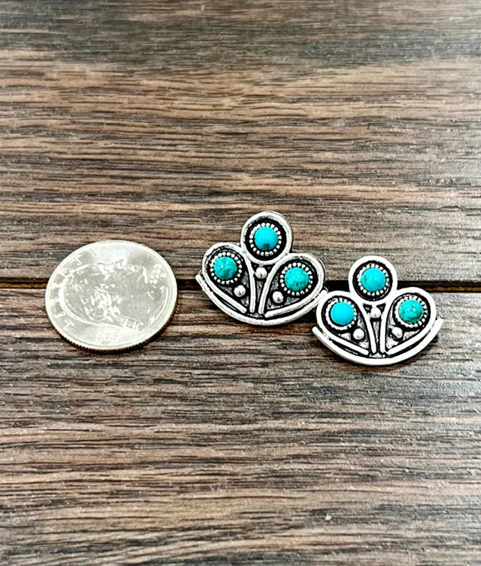 Three Stone Turquoise Stud Earrings