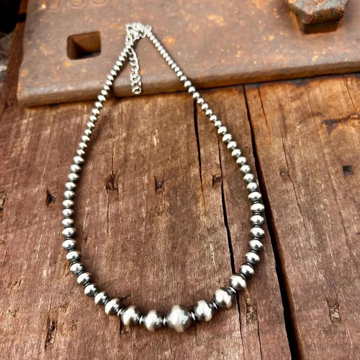 Thunder & Stone 14" Graduated Sterling Silver Navajo Style Pearl Choker Necklace