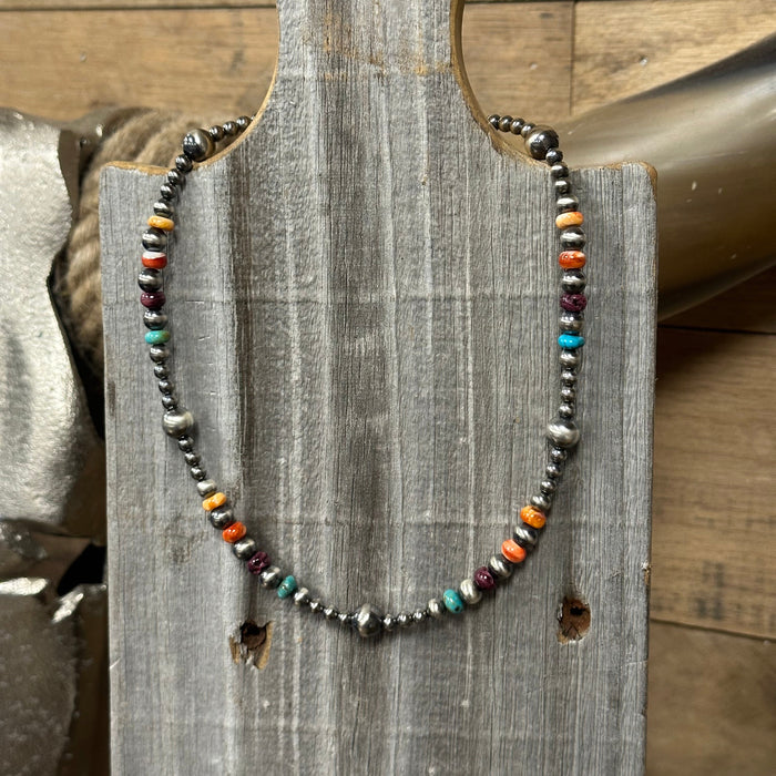 Thunder & Stone 14" Kingman Turquoise, Spiny Oyster, & Navajo Style Pearl Choker