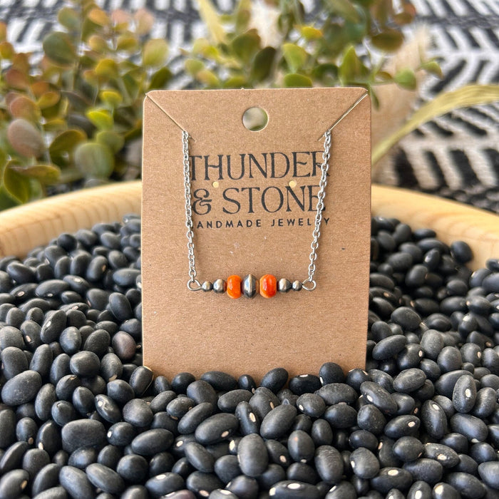 Thunder & Stone Dainty Orange Spiny Oyster & Sterling Silver Saucer Choker