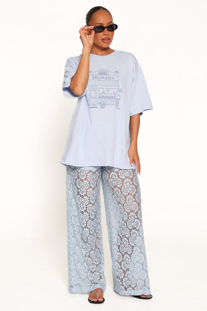 BOTTOMS Tia Sheer Lace Pant - Light Blue