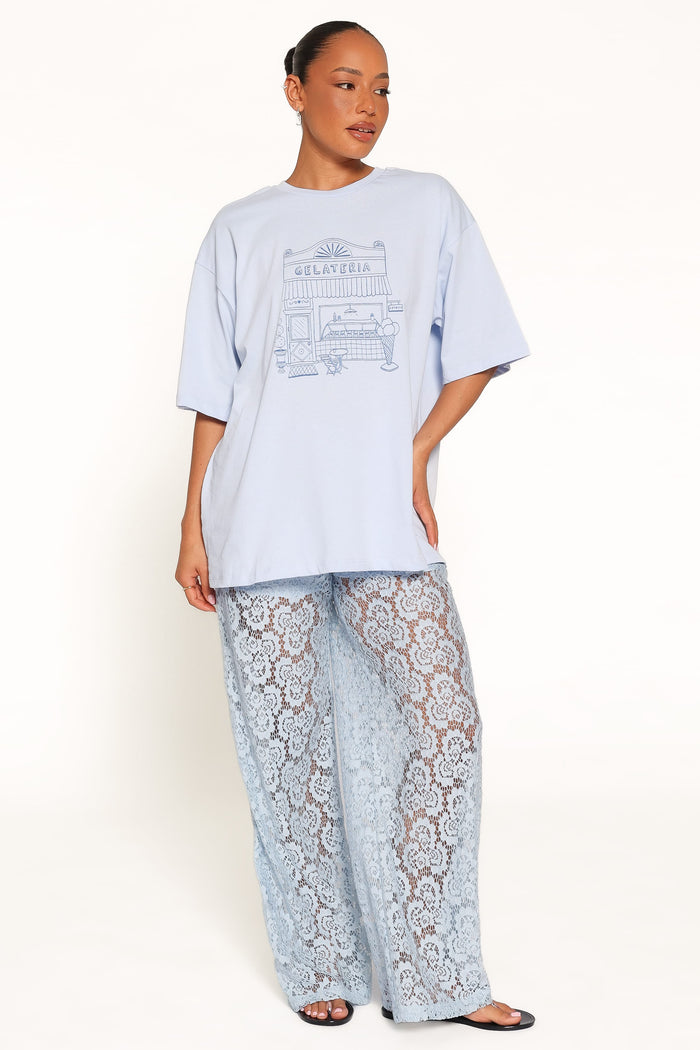 BOTTOMS Tia Sheer Lace Pant - Light Blue