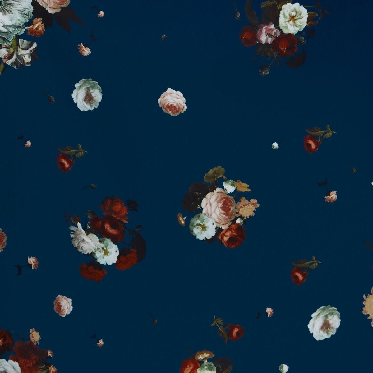 Lily Off-Shoulder 50's Dress in Blue Floral Roses Print