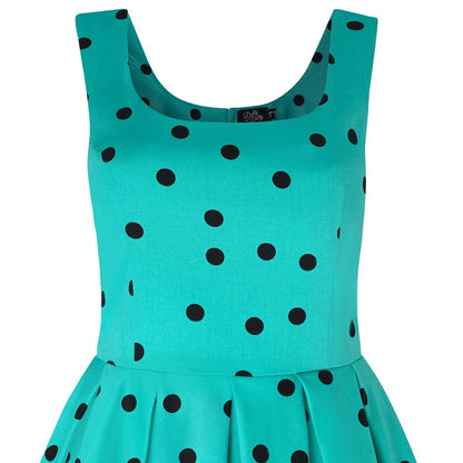Amanda Scoop Neck Polka Dot Swing Dress in Turquoise-Black