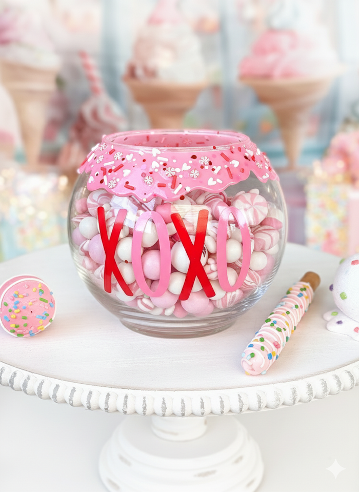 Valentine's Candy Bowl with Frosting Sprinkle Drip