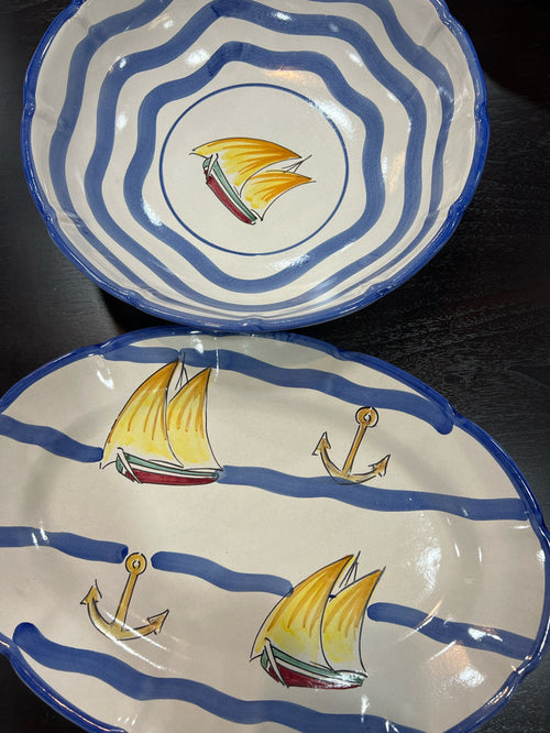 VIETRI SERVING TRAY AND BOWL SAIL BOAT DESIGN