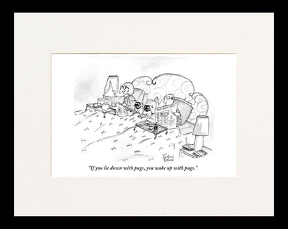 Wake up with Pugs Cartoon Print