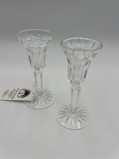 WATERFORD PAIR OF CRYSTAL CANDLESTICK HOLDERS STARBURST BASE