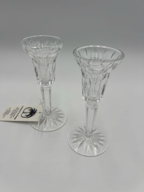 WATERFORD PAIR OF CRYSTAL CANDLESTICK HOLDERS STARBURST BASE