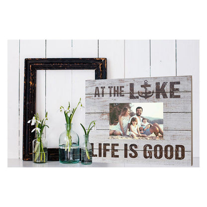Weathered Whitewash Slat Photo Frame At the Lake