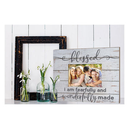 Weathered Whitewash Slat Photo Frame Blessed Fearfully Wonderfully Made