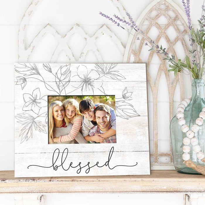 Weathered Whitewash Slat Photo Frame Blessed with Foliage
