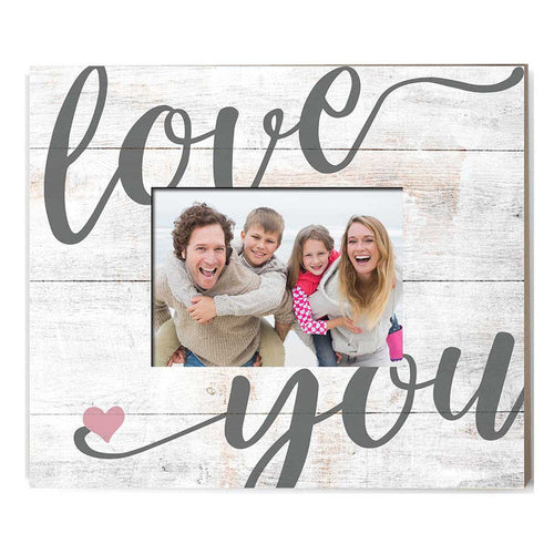 Weathered Whitewash Slat Photo Frame Love You Heart
