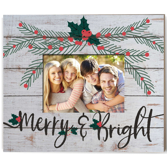Weathered Whitewash Slat Photo Frame Merry and Bright