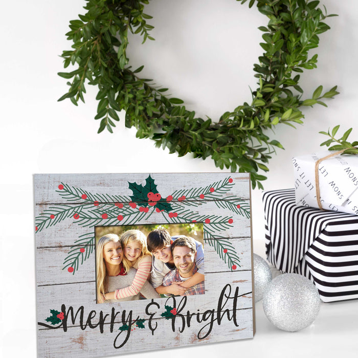 Weathered Whitewash Slat Photo Frame Merry and Bright