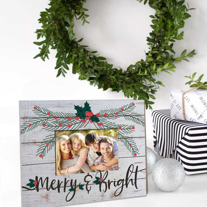 Weathered Whitewash Slat Photo Frame Merry and Bright