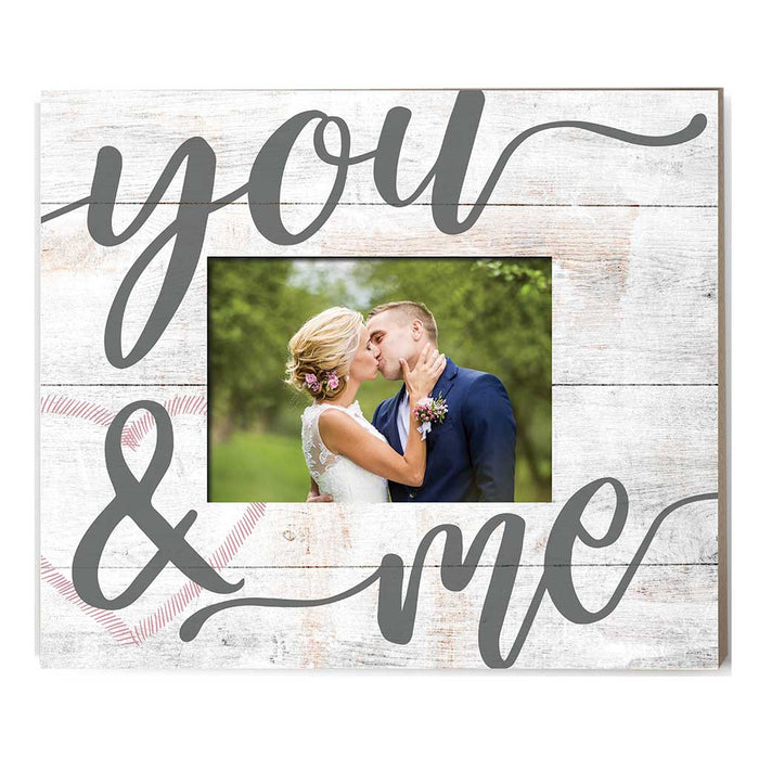 Weathered Whitewash Slat Photo Frame You and Me Heart